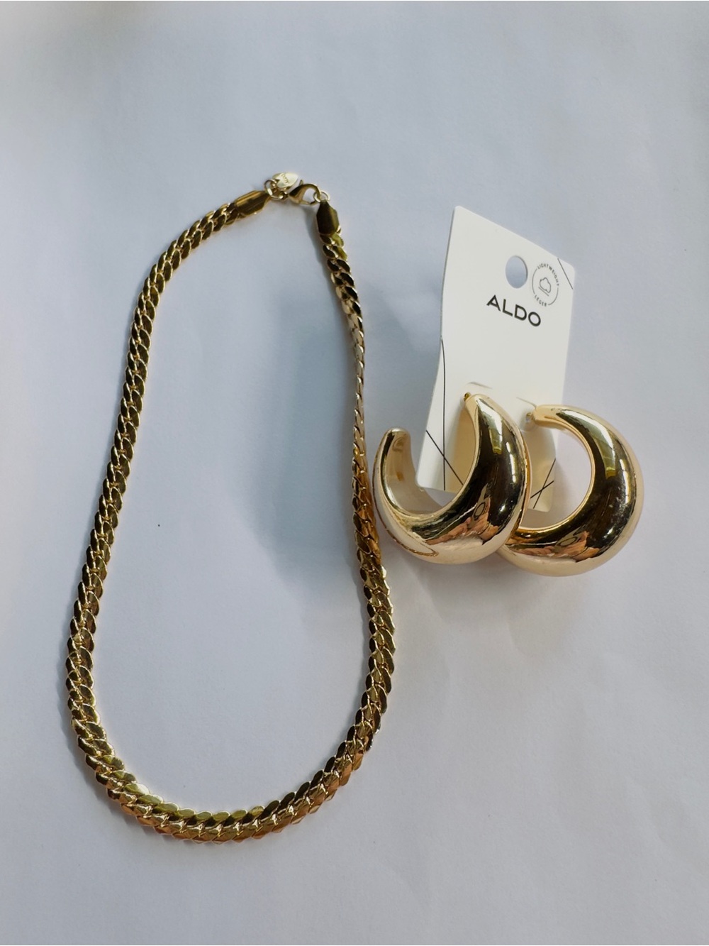 7.3” Aldo Gold-Tone Curb Chain Necklace with Chunky Hoop Earrings